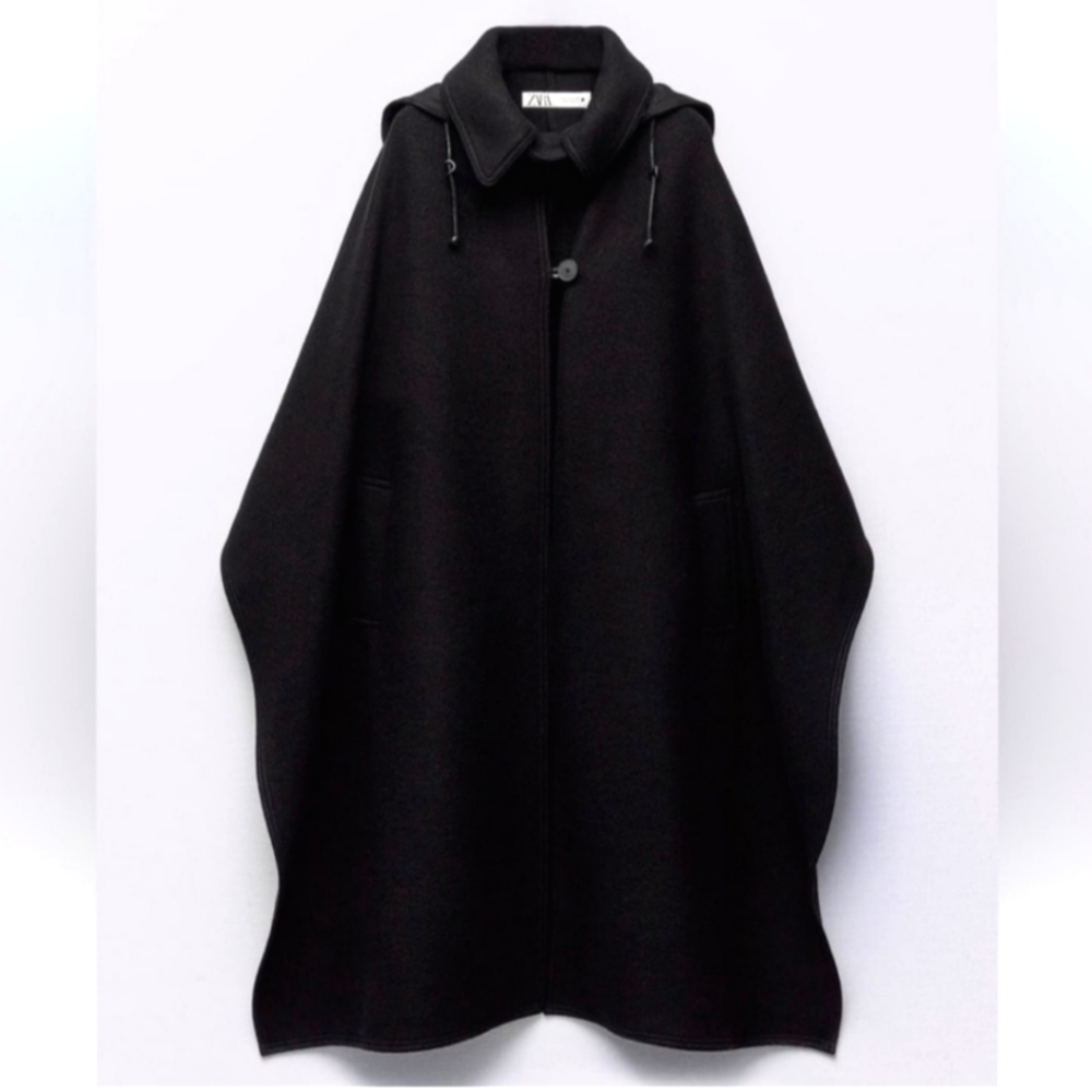 Zara Hooded Wool Cape (ZW Limited Edition) - Black (Sold Out Everywhere)